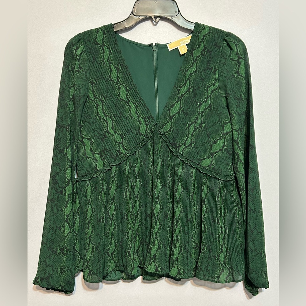 Michael Kors green snakeprint peplum blouse